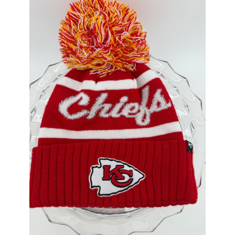 47 Brand Kansas City Chiefs Womens Red White Cuffed Pom Beanie NFL Hat